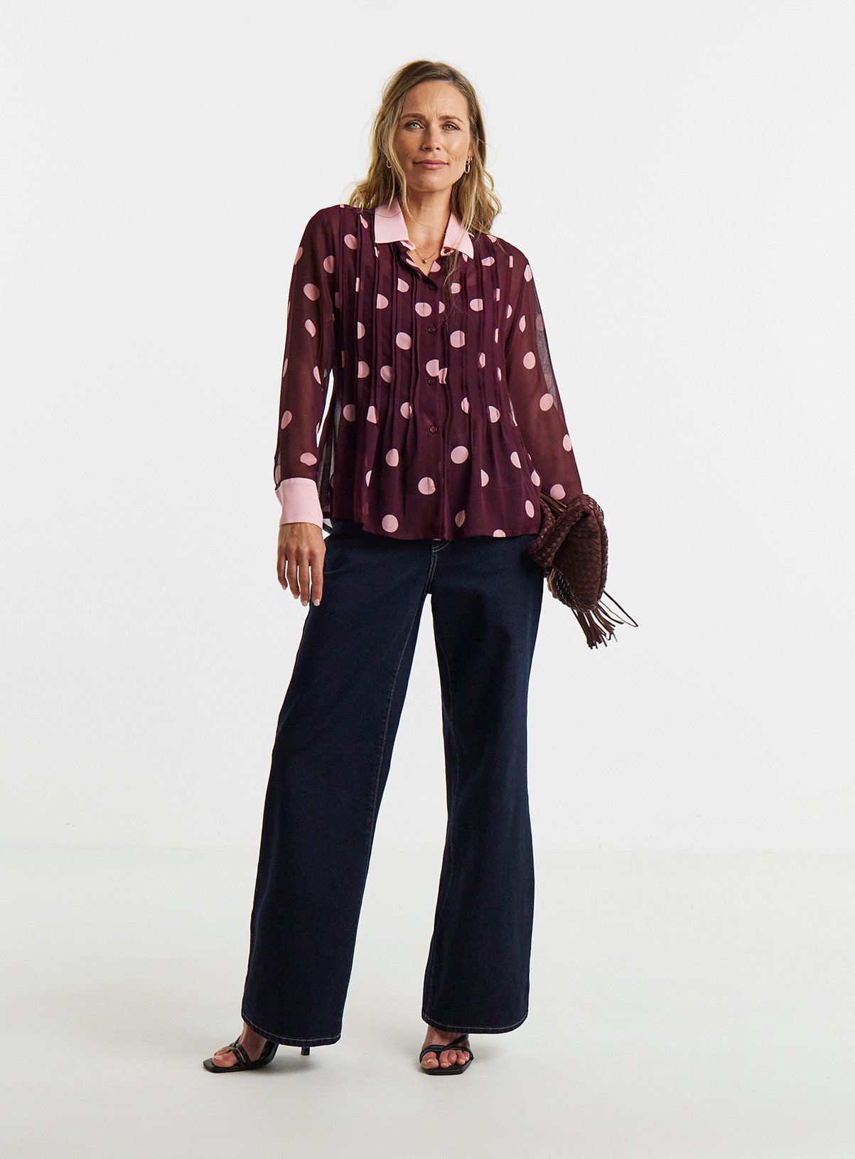 JD WILLIAMS Spot Print Georgette Pintuck Shirt 24 - Image 3 thumbnail