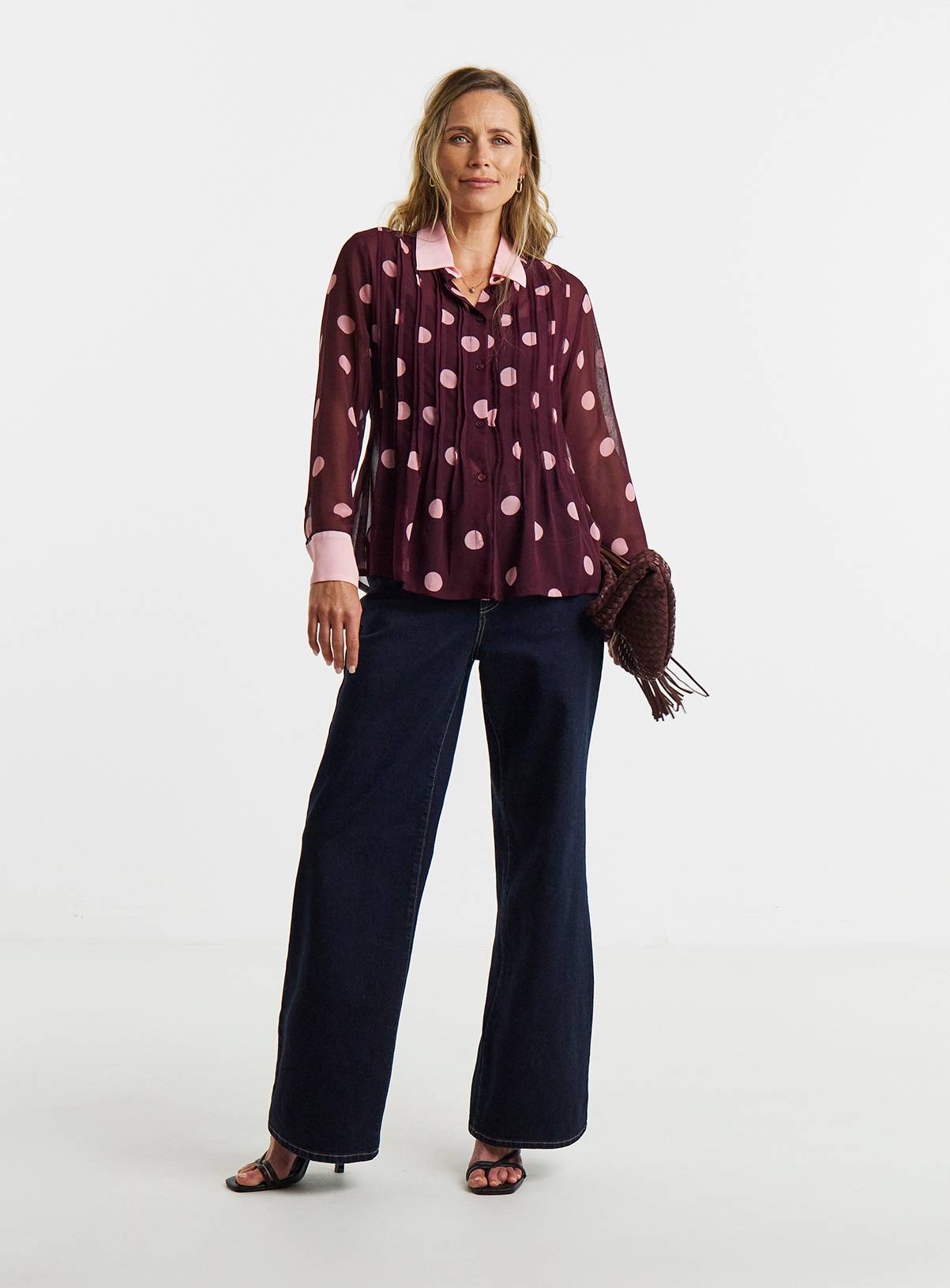 JD WILLIAMS Spot Print Georgette Pintuck Shirt 24 - Image 3