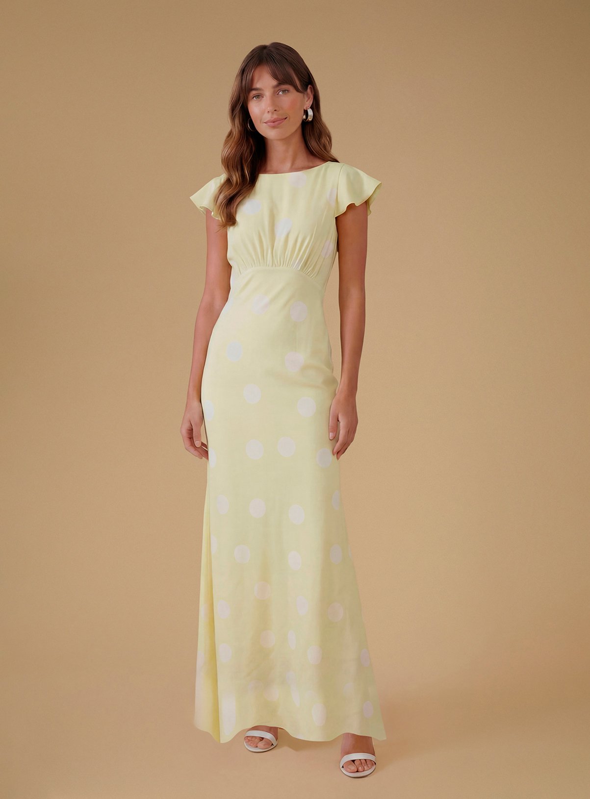 OASIS Polka Dot Crepe Maxi Dress Yellow 10 - Image 1 thumbnail