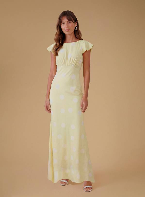 OASIS Polka Dot Crepe Maxi Dress Yellow 14