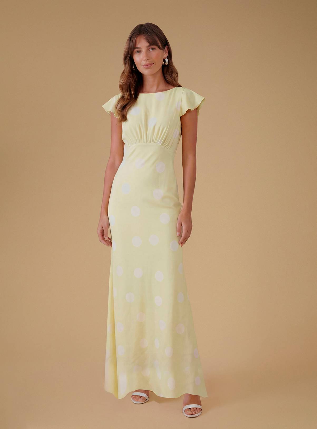 OASIS Polka Dot Crepe Maxi Dress Yellow 10 - Image 1