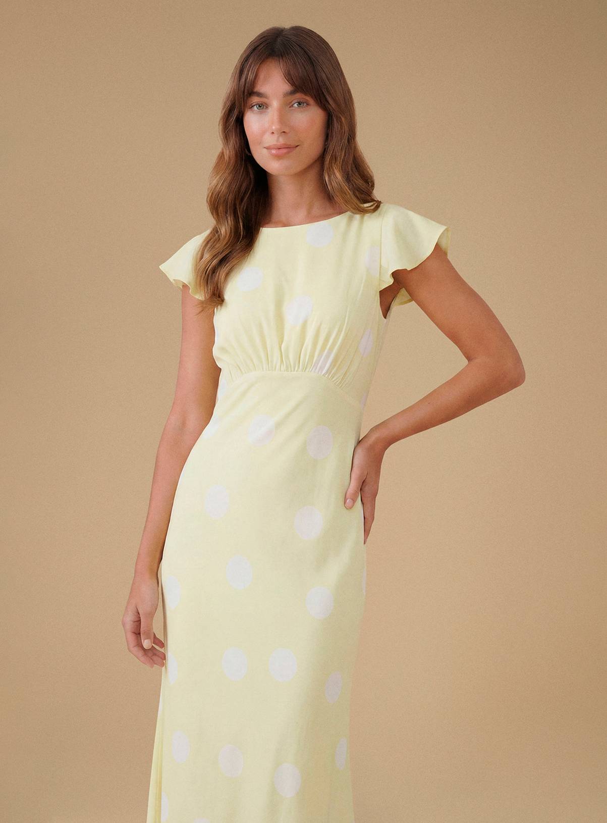 OASIS Polka Dot Crepe Maxi Dress Yellow 10 - Image 2