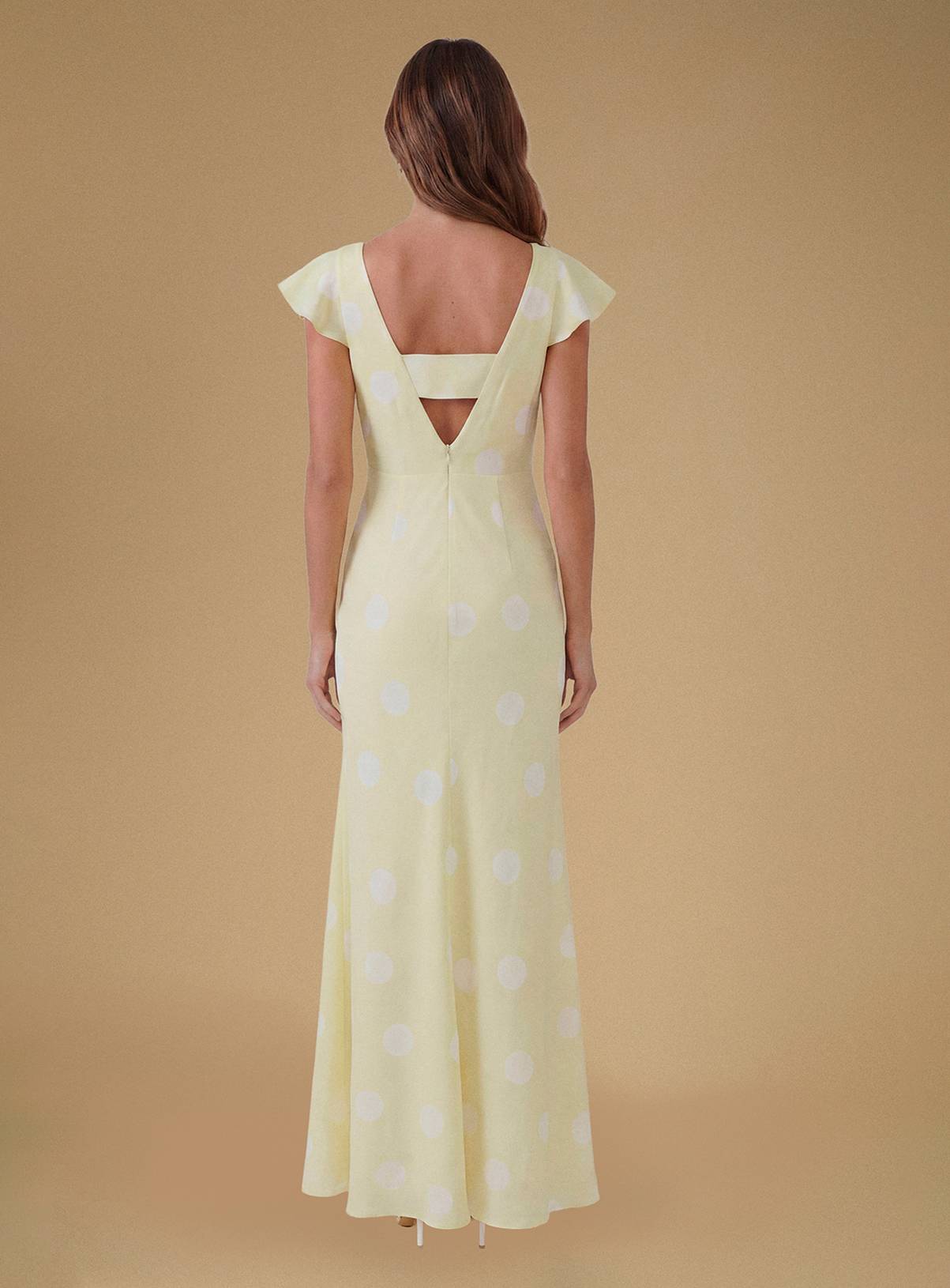 OASIS Polka Dot Crepe Maxi Dress Yellow 10 - Image 3