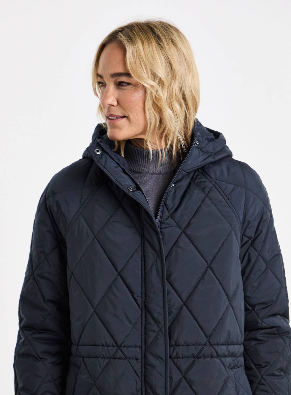 JD WILLIAMS Hooded Quilted Coat Navy 14 - Image 4