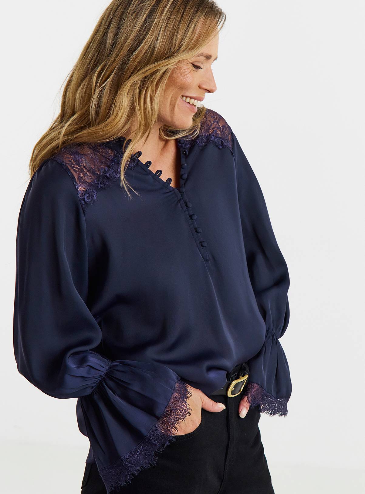JD WILLIAMS Blackberry Lace Panel Blouse 18 - Image 1