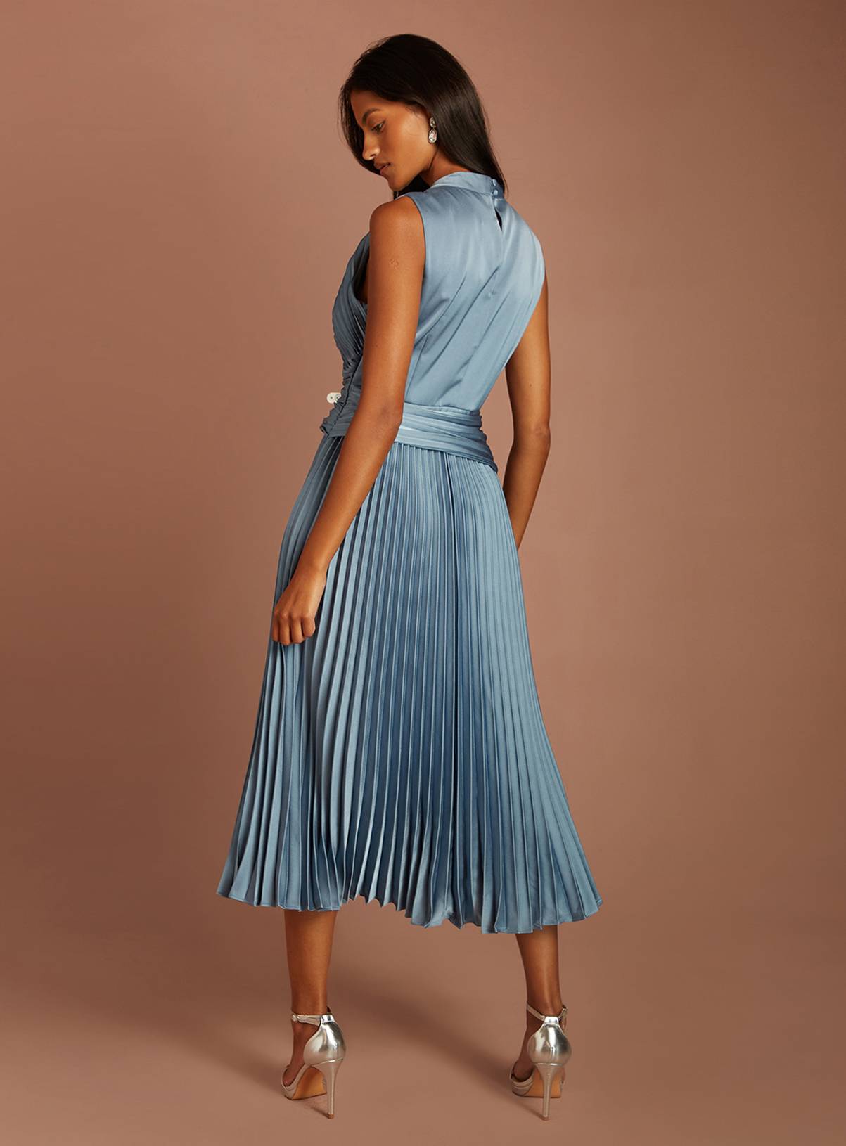 COAST Pleated Detail Bodice and Skirt Sleeveless Midi Dress 14 - Image 3