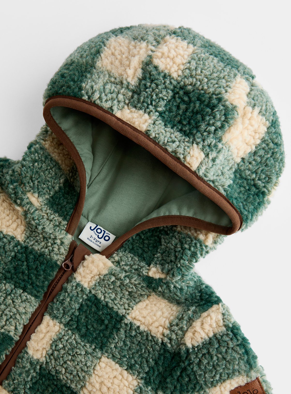 JOJO MAMAN BÉBÉ Highland Cow Applique Half Zip Teddy Borg Jacket Green 2-3 Years - Image 4 thumbnail