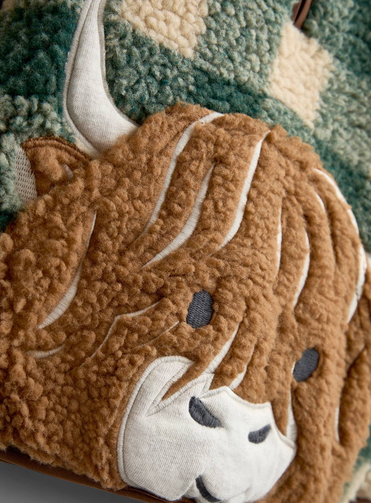 JOJO MAMAN BÉBÉ Highland Cow Applique Half Zip Teddy Borg Jacket Green 2-3 Years - Image 5