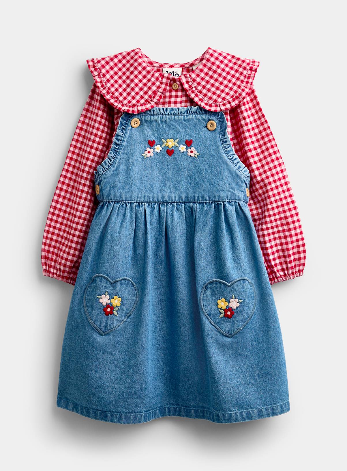 JOJO MAMAN BÉBÉ Shirt and Heart Pocket Dress Set Light Wash Denim 12-18 months - Image 1
