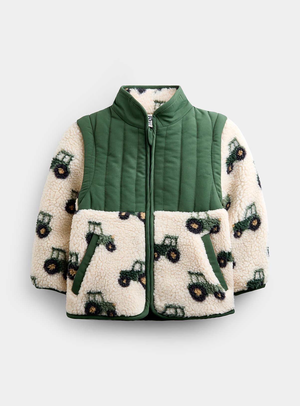 JOJO MAMAN BÉBÉ 2 In1 Tractor Teddy Borg Fleece Jacket Khaki Green 18-24 months - Image 2 thumbnail