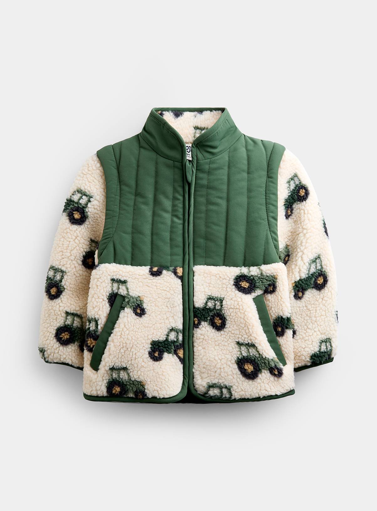 JOJO MAMAN BÉBÉ 2 In1 Tractor Teddy Borg Fleece Jacket Khaki Green 18-24 months - Image 2