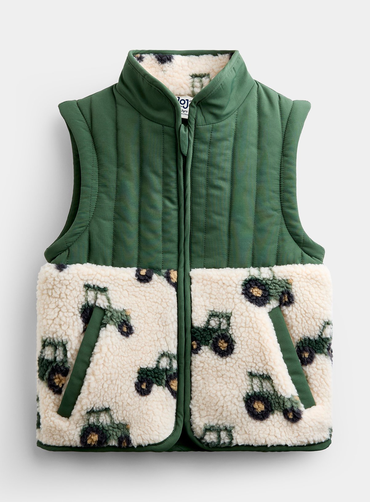 JOJO MAMAN BÉBÉ 2 In1 Tractor Teddy Borg Fleece Jacket Khaki Green 18-24 months - Image 3 thumbnail