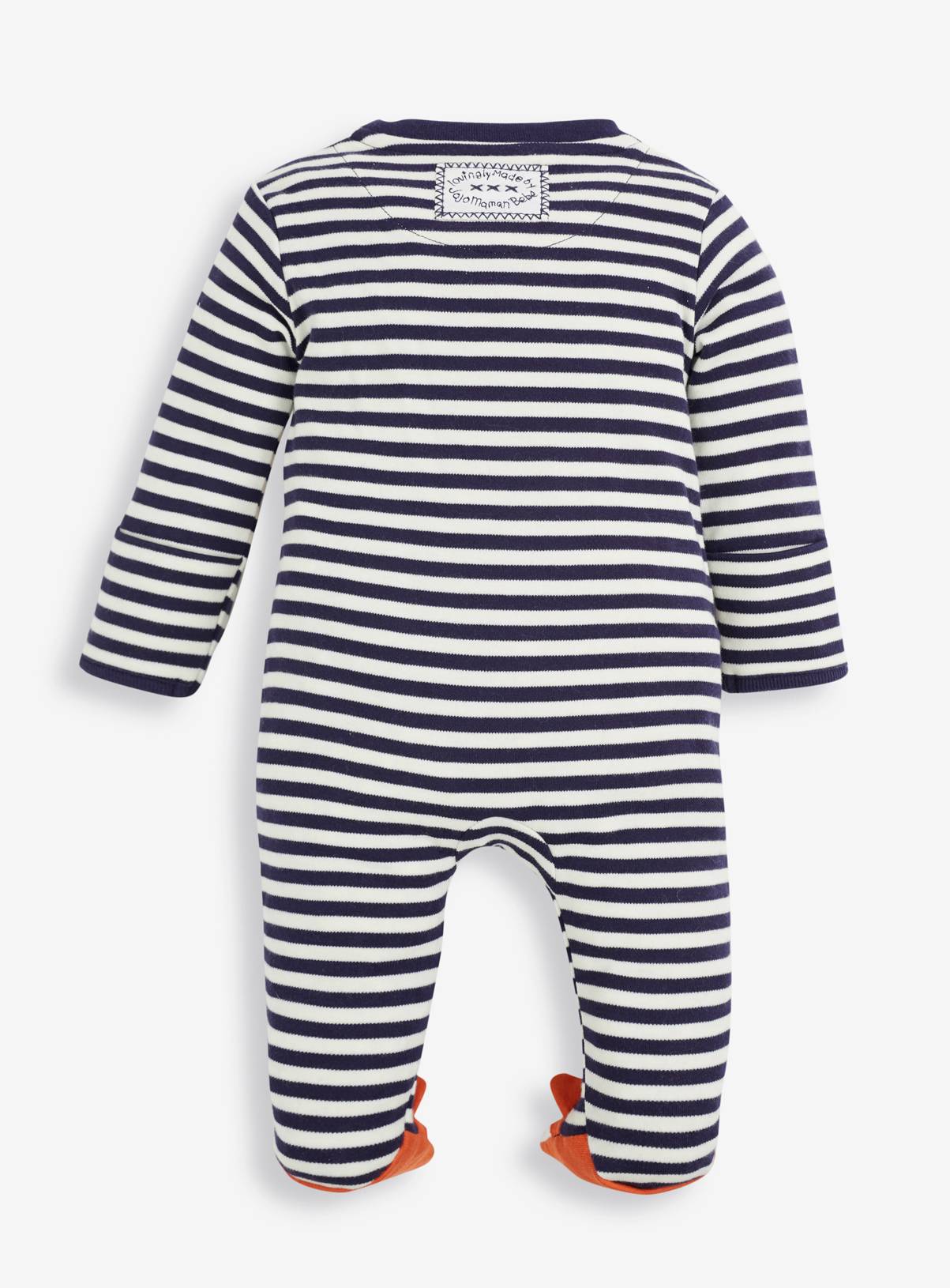 JOJO MAMAN BÉBÉ Fox Applique Zip Sleepsuit Navy Ecru Stripe Newborn - Image 4