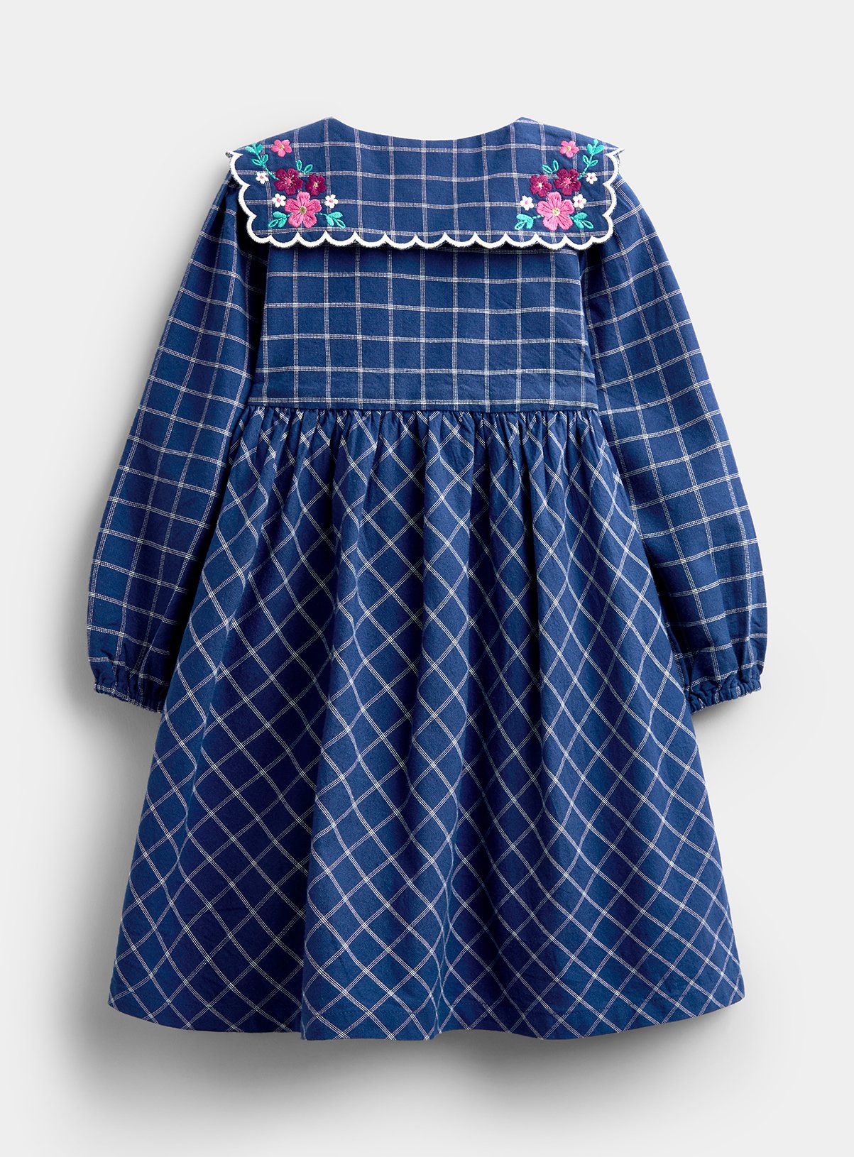 JOJO MAMAN BÉBÉ Floral Embroidered Check Collar Dress Navy Blue 18-24 months - Image 2 thumbnail