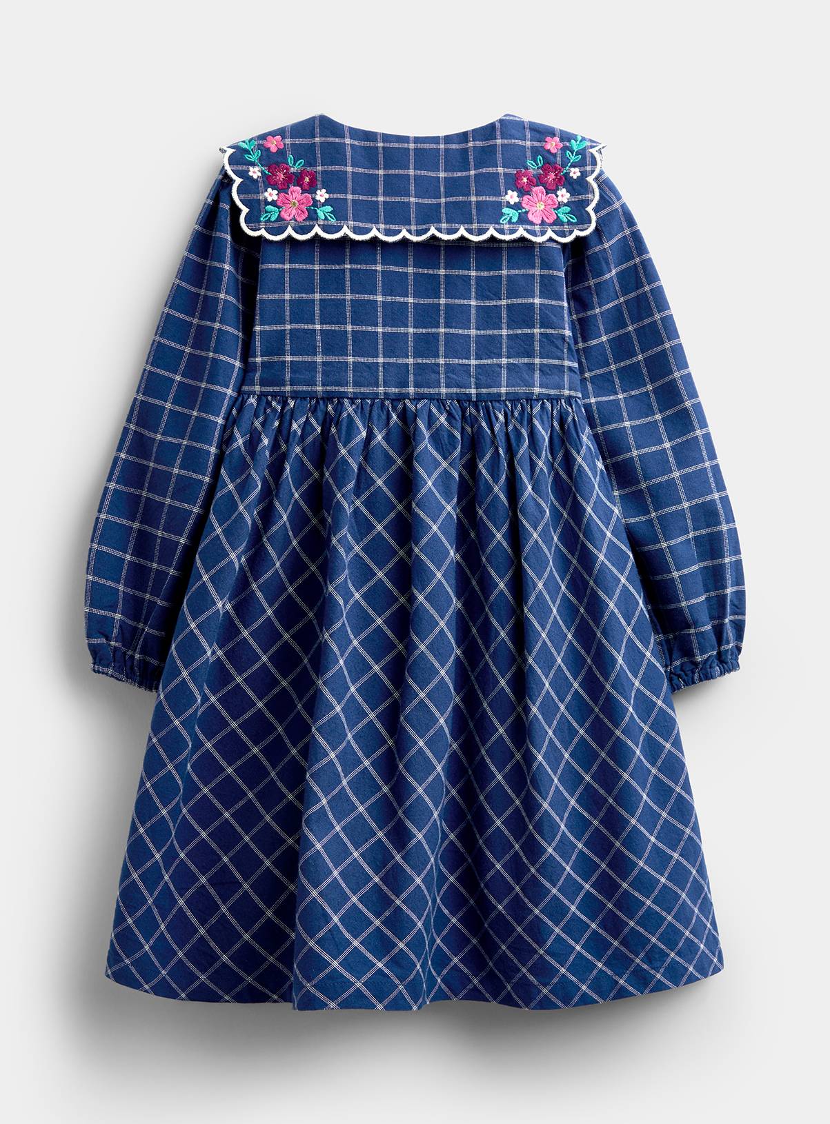 JOJO MAMAN BÉBÉ Floral Embroidered Check Collar Dress Navy Blue 18-24 months - Image 2