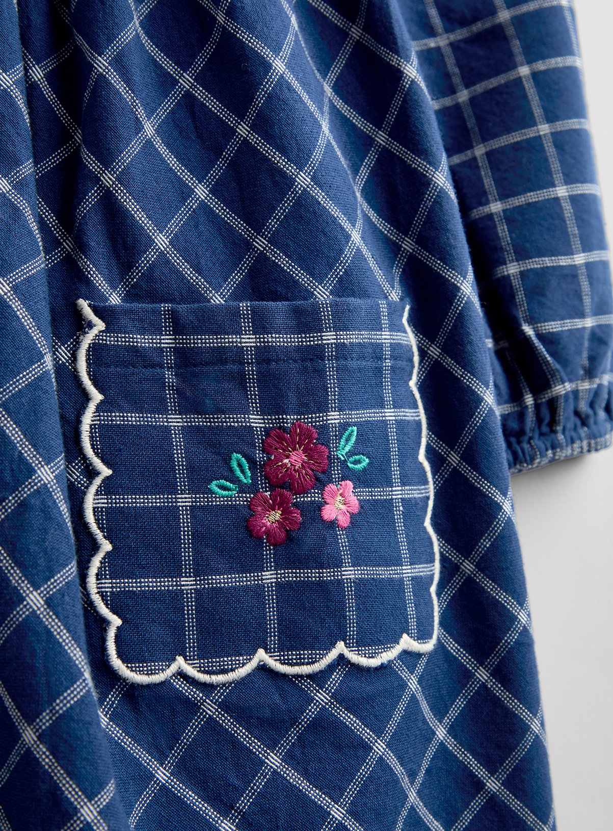 JOJO MAMAN BÉBÉ Floral Embroidered Check Collar Dress Navy Blue 18-24 months - Image 4 thumbnail