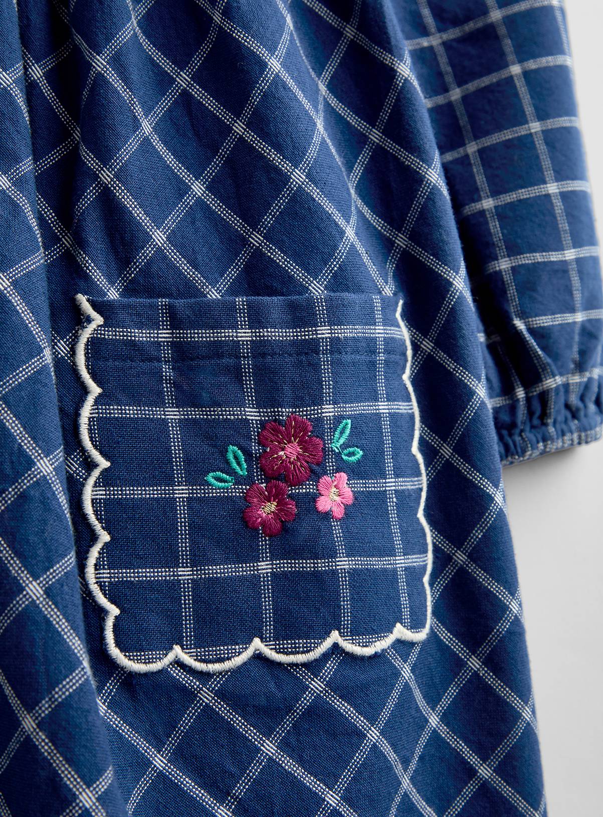 JOJO MAMAN BÉBÉ Floral Embroidered Check Collar Dress Navy Blue 18-24 months - Image 4