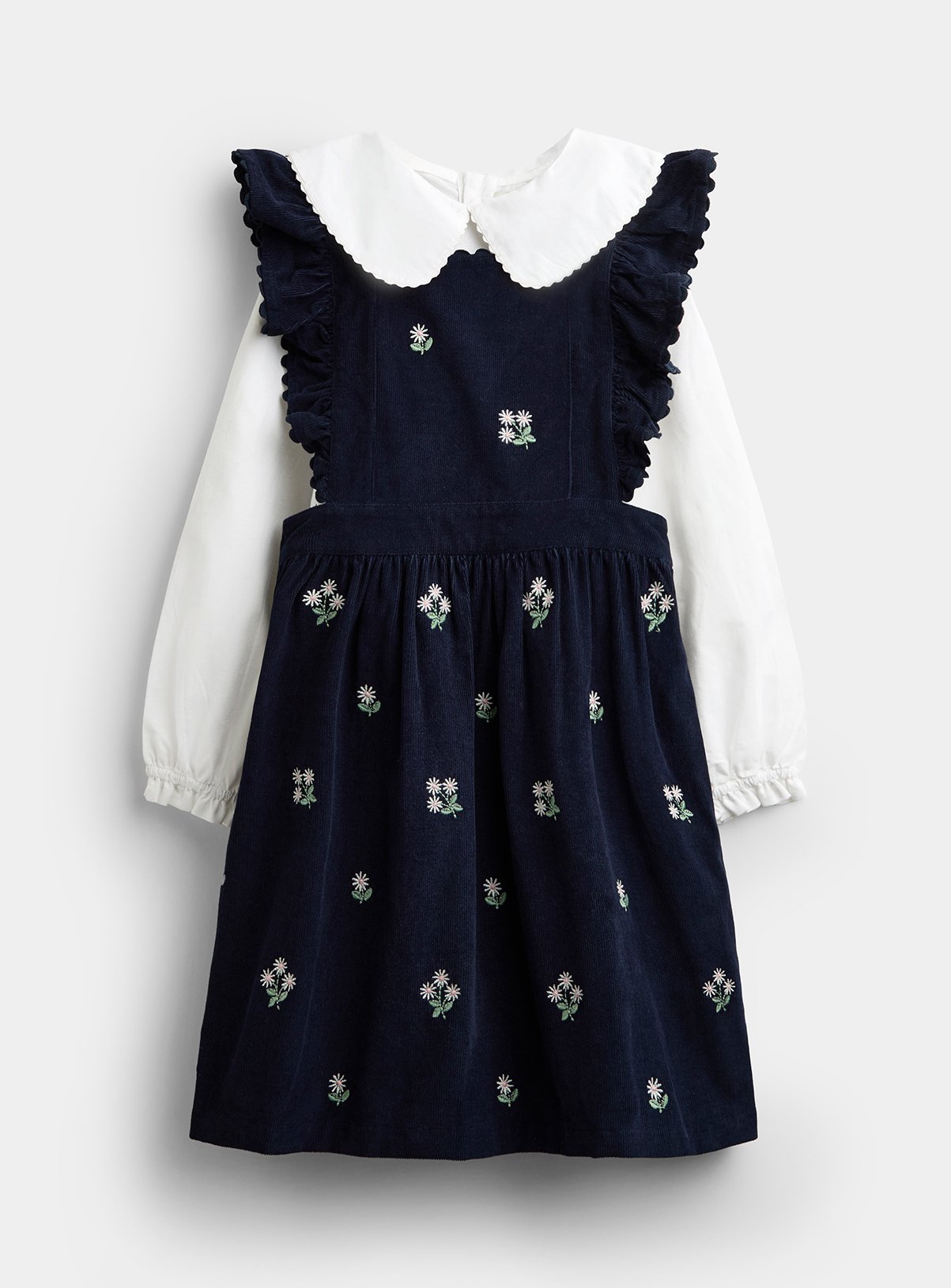 JOJO MAMAN BÉBÉ Embroidered Cord Pinafore Dress and Blouse Set Navy Blue 18-24 months - Image 1 thumbnail