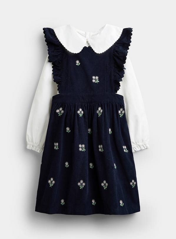 JOJO MAMAN BÉBÉ Embroidered Cord Pinafore Dress and Blouse Set Navy Blue 2-3 Years