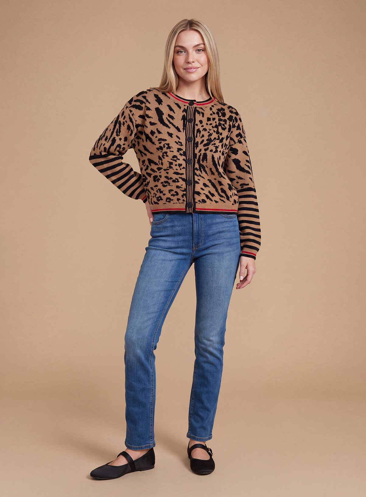 DOROTHY PERKINS Animal Button Up Crew Neck Cardigan M - Image 3 thumbnail
