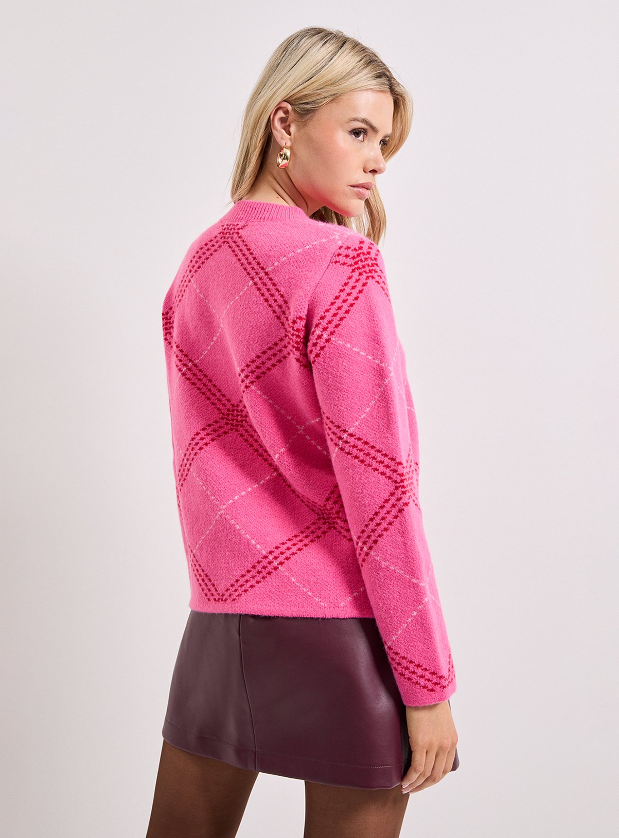 DOROTHY PERKINS Pink Argyle Knitted Jumper M - Image 3 thumbnail