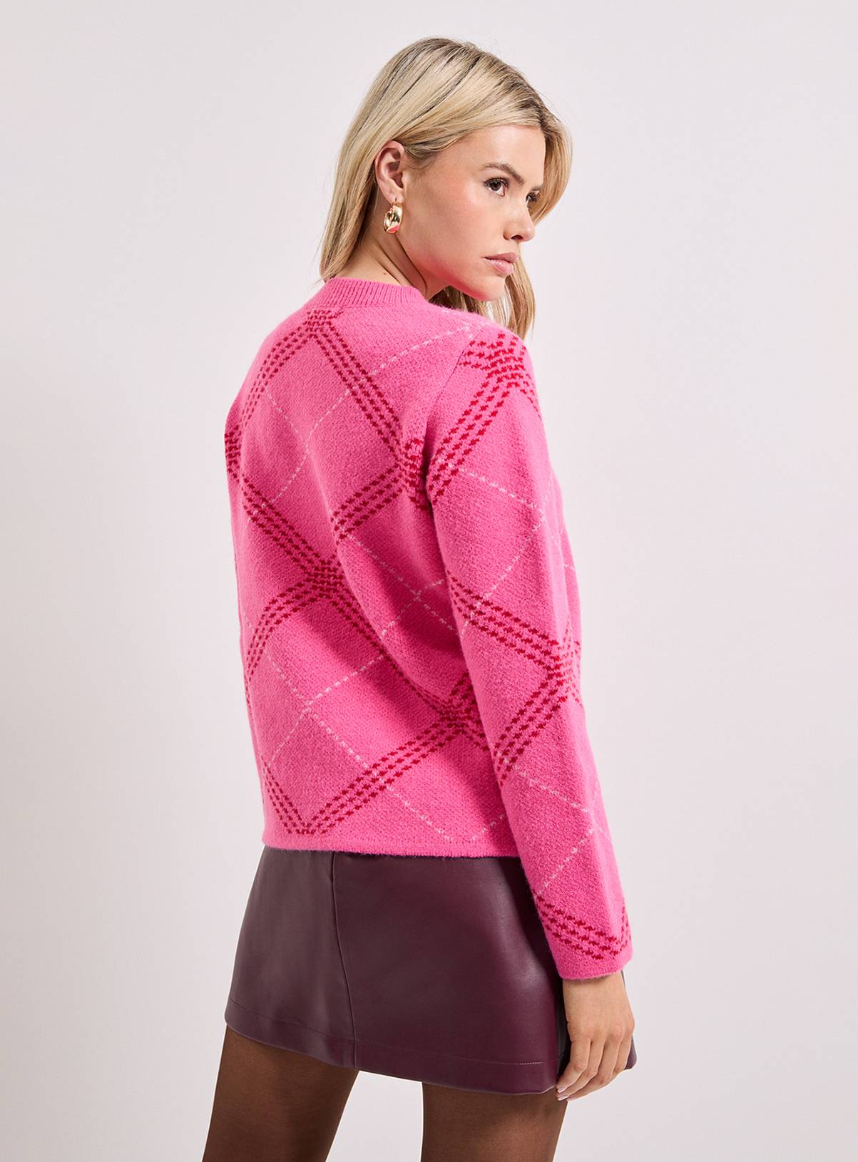 DOROTHY PERKINS Pink Argyle Knitted Jumper M - Image 3