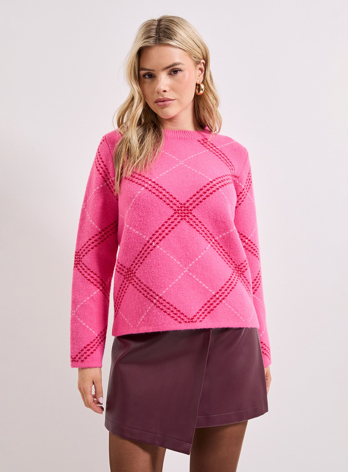 DOROTHY PERKINS Pink Argyle Knitted Jumper M - Image 4 thumbnail