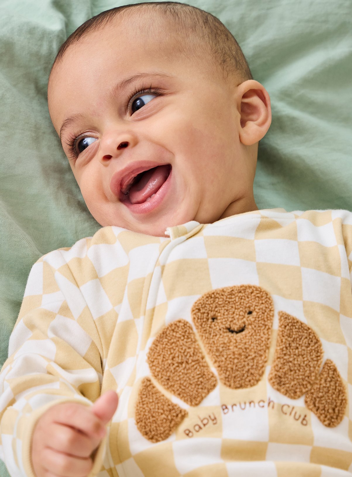 JOJO MAMAN BÉBÉ Croissant Applique Zip Sleepsuit Natural Newborn - Image 1 thumbnail