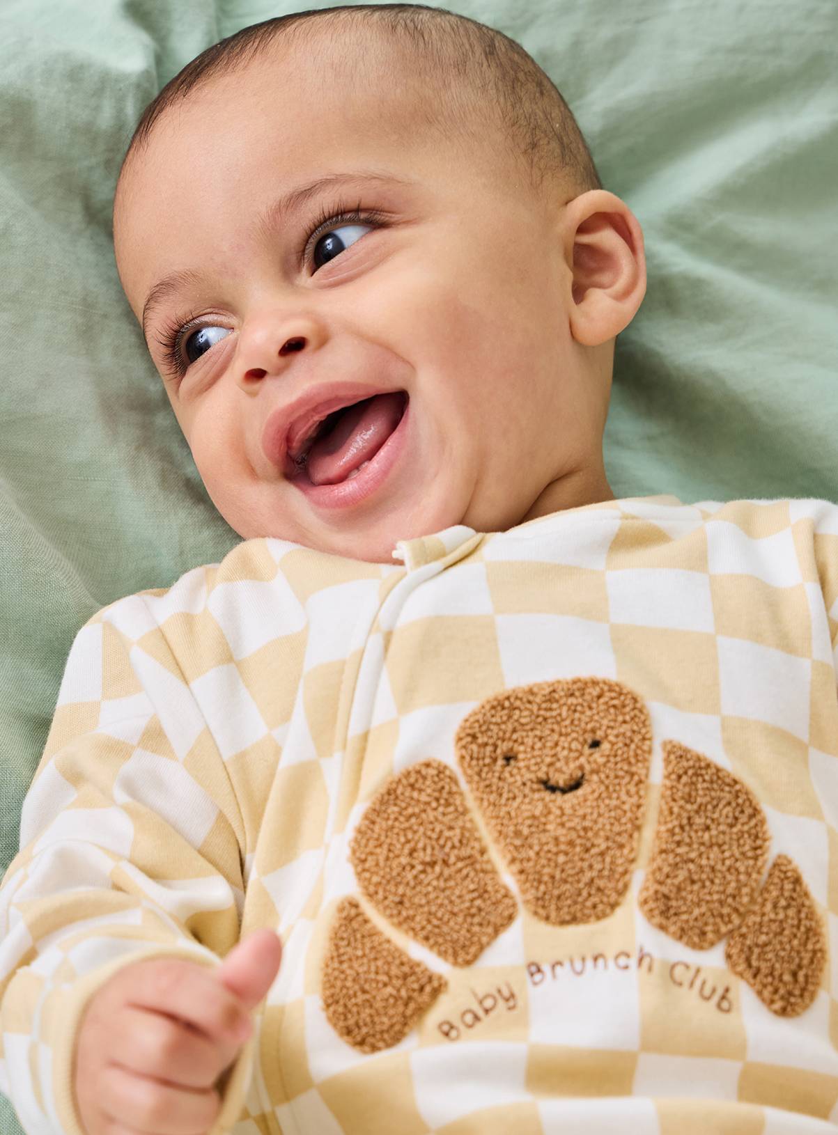 JOJO MAMAN BÉBÉ Croissant Applique Zip Sleepsuit Natural Newborn - Image 1