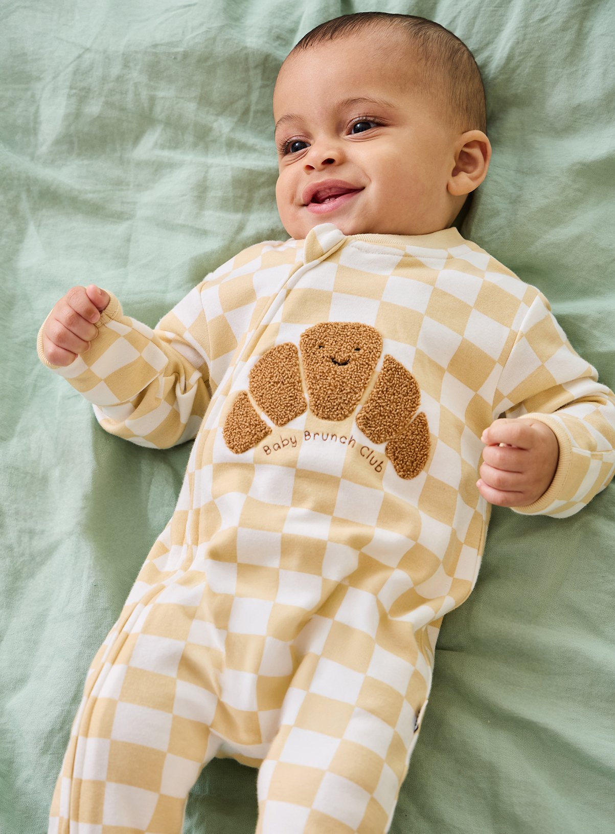 JOJO MAMAN BÉBÉ Croissant Applique Zip Sleepsuit Natural Newborn - Image 2 thumbnail