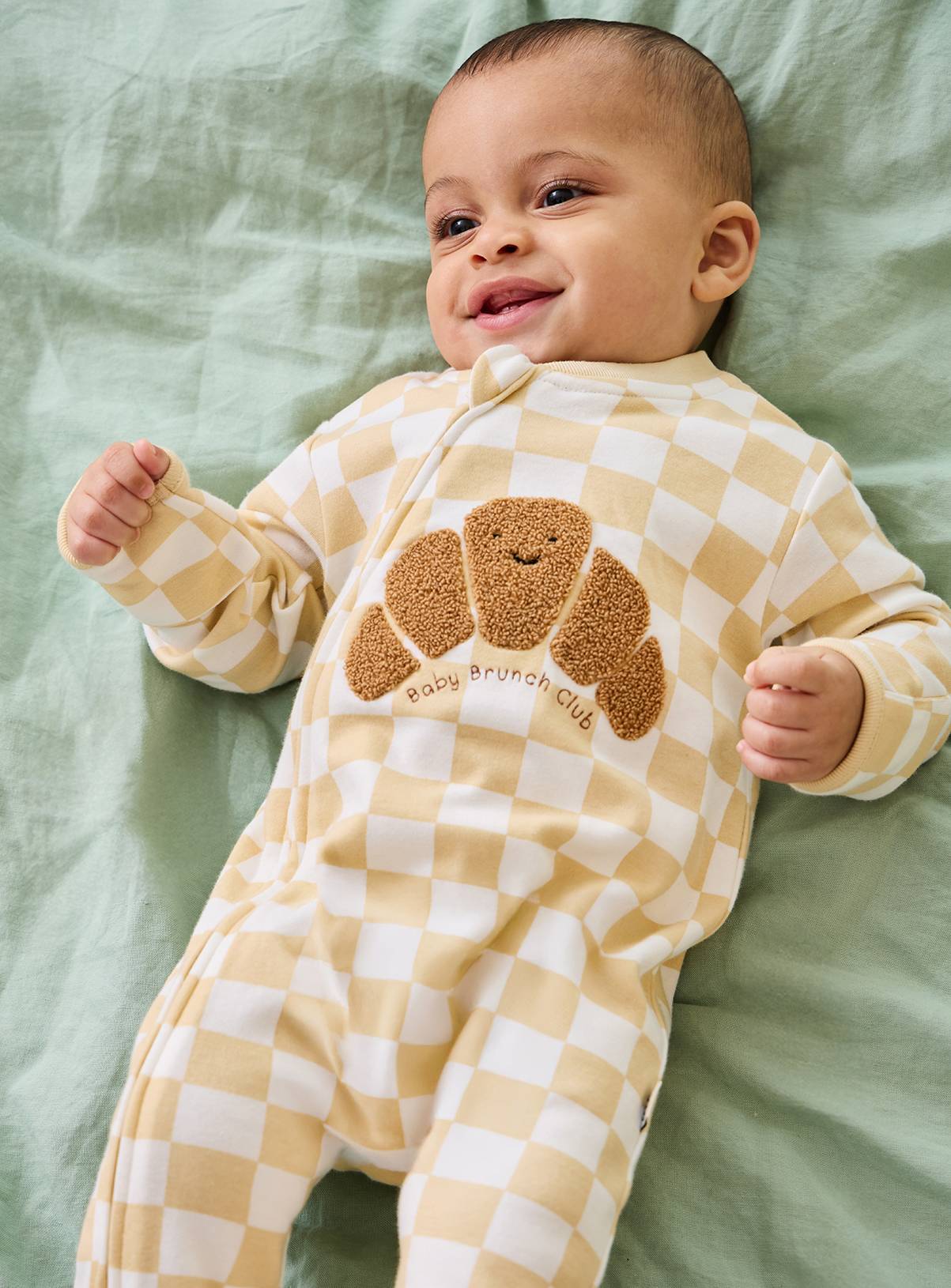 JOJO MAMAN BÉBÉ Croissant Applique Zip Sleepsuit Natural Newborn - Image 2