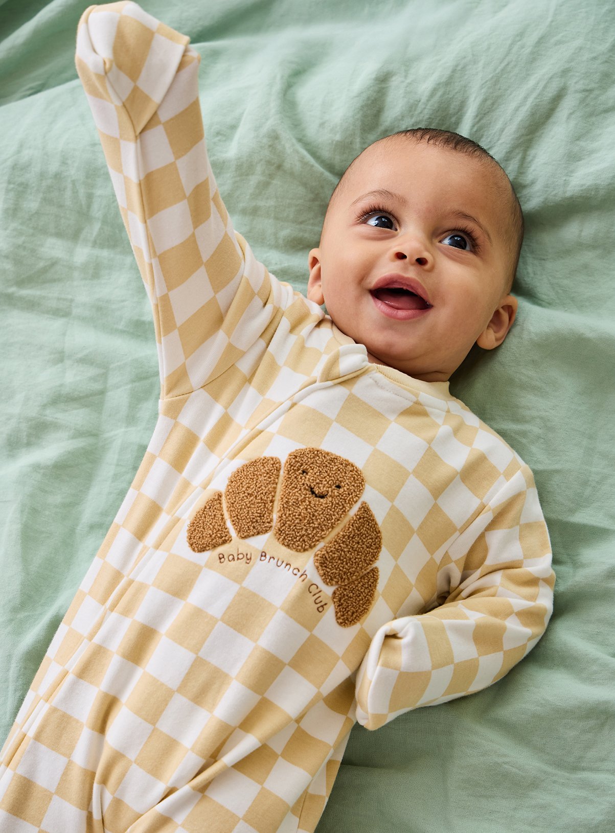 JOJO MAMAN BÉBÉ Croissant Applique Zip Sleepsuit Natural Newborn - Image 3 thumbnail