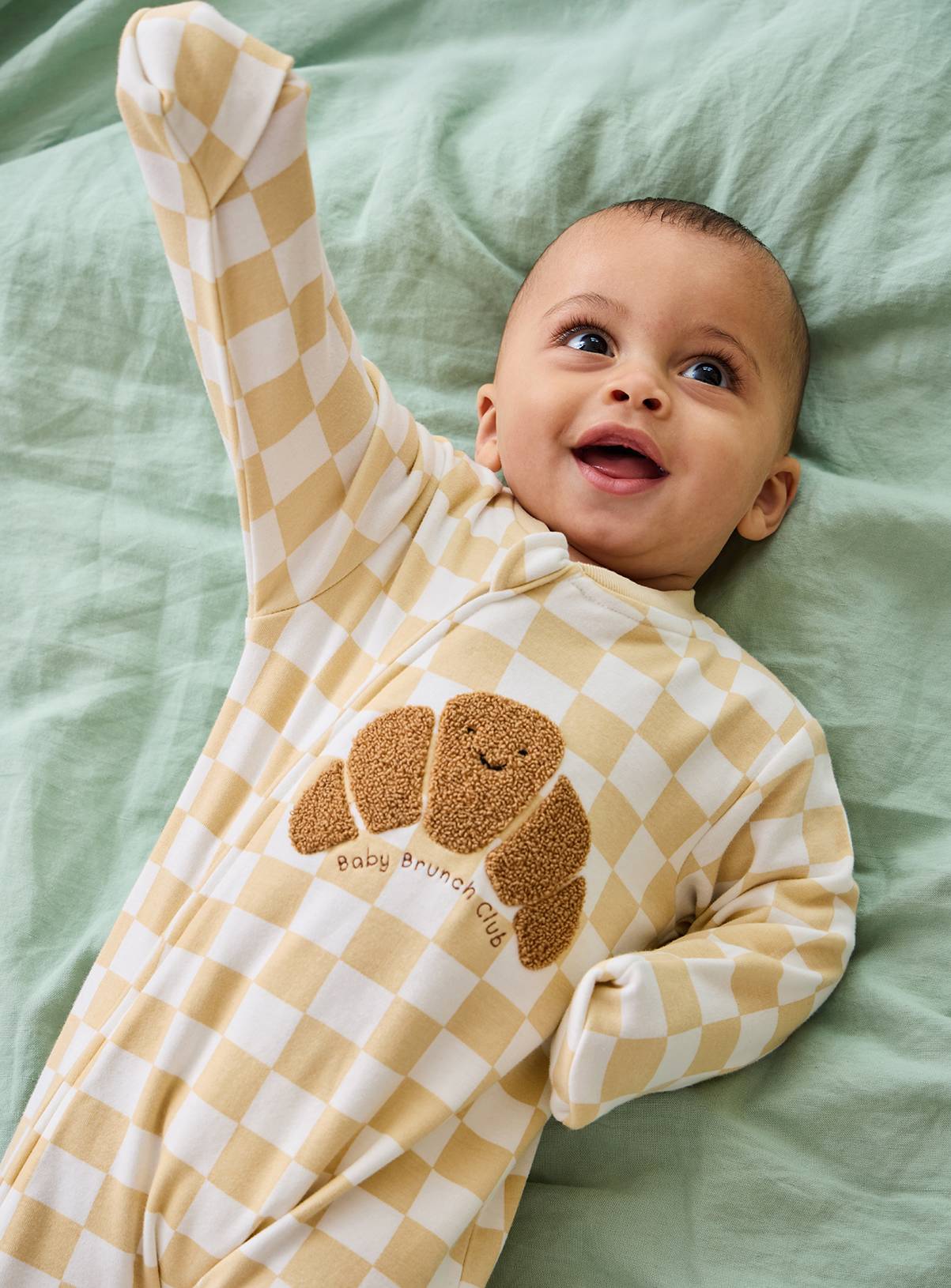 JOJO MAMAN BÉBÉ Croissant Applique Zip Sleepsuit Natural Newborn - Image 3