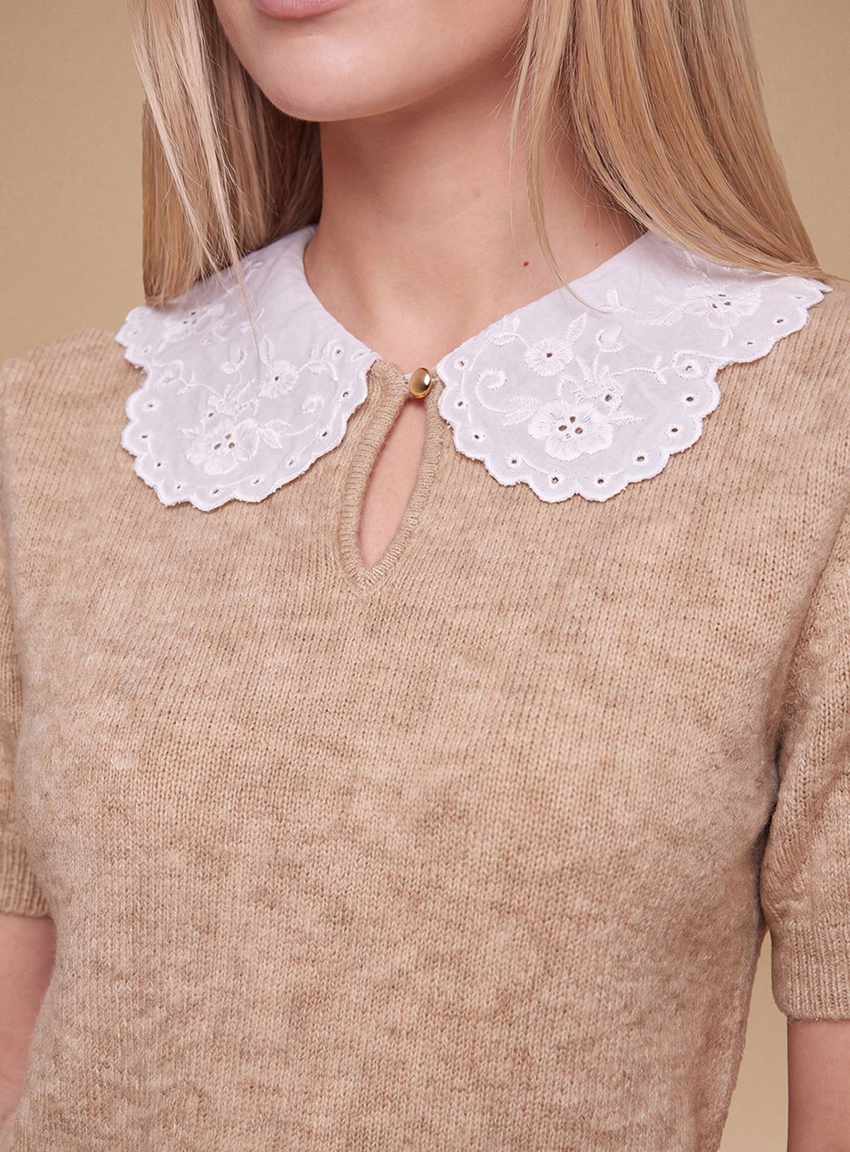 DOROTHY PERKINS Broderie Woven Collar Detail Crop Knitted Top L - Image 4