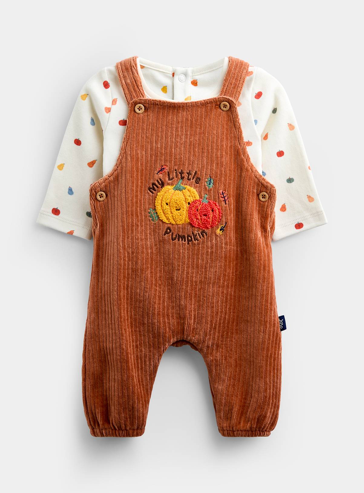 JOJO MAMAN BÉBÉ 2 Piece Pumpkin Dungaree Set Orange Up To 3 mths - Image 1