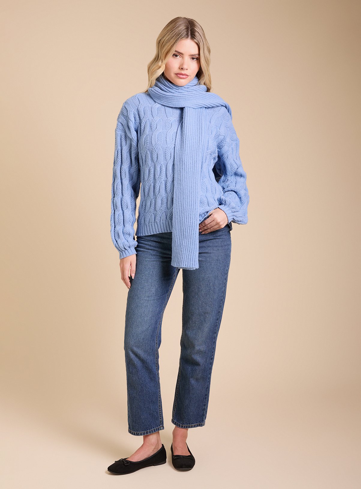 DOROTHY PERKINS Cable Knit Jumper with Detachable Scarf XL - Image 2 thumbnail