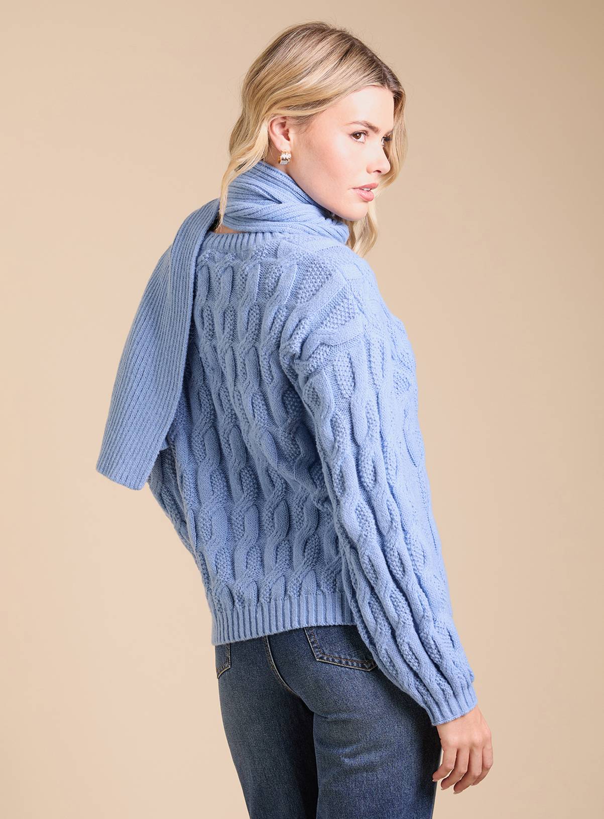 DOROTHY PERKINS Cable Knit Jumper with Detachable Scarf XL - Image 3