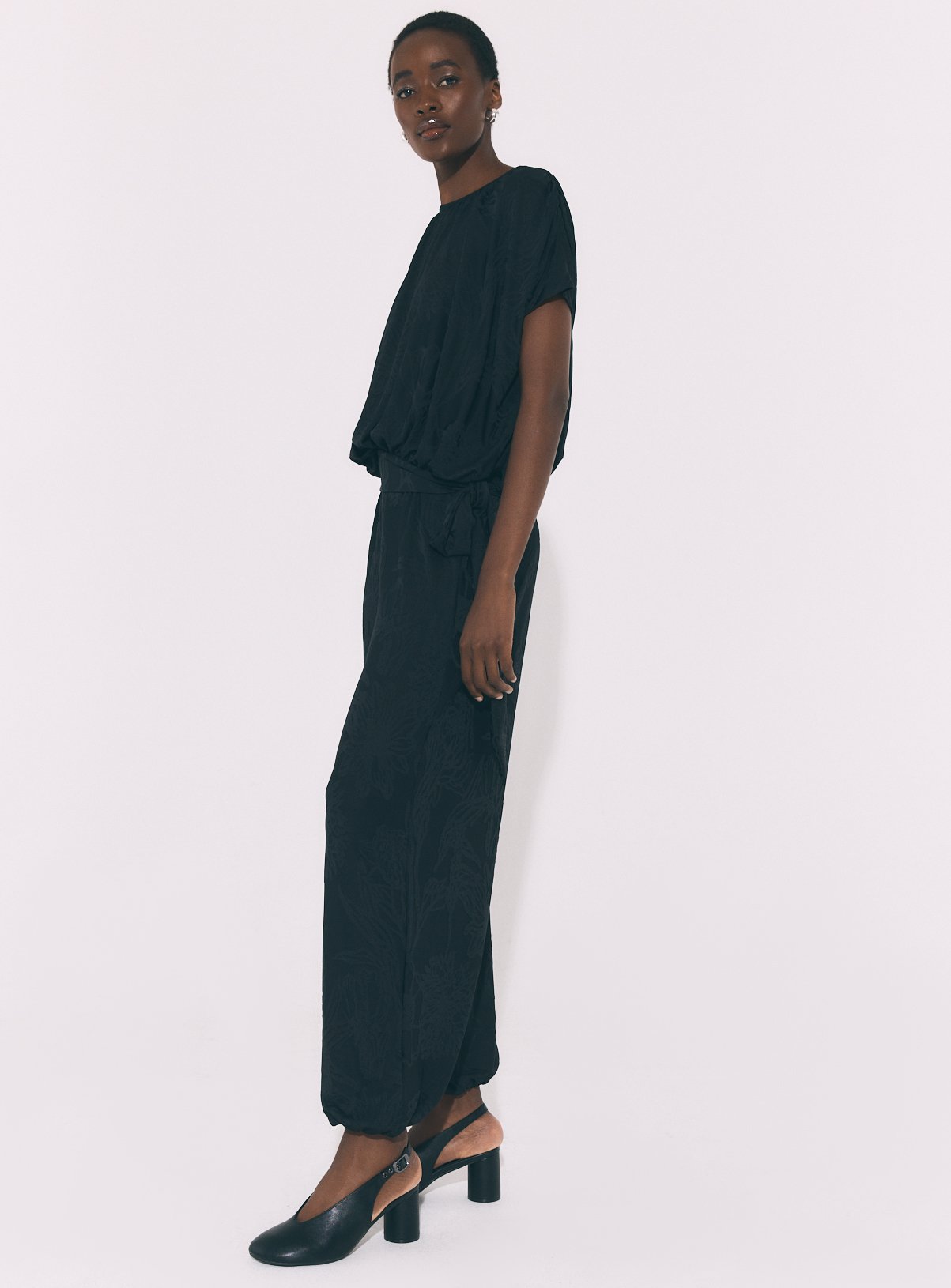Black Jacquard Tie-Side Top S - Image 2 thumbnail