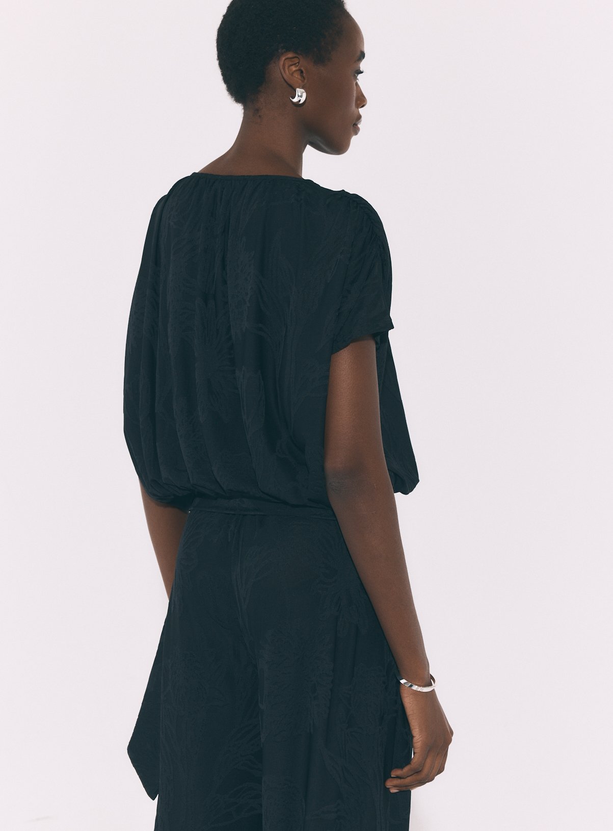 Black Jacquard Tie-Side Top S - Image 4 thumbnail