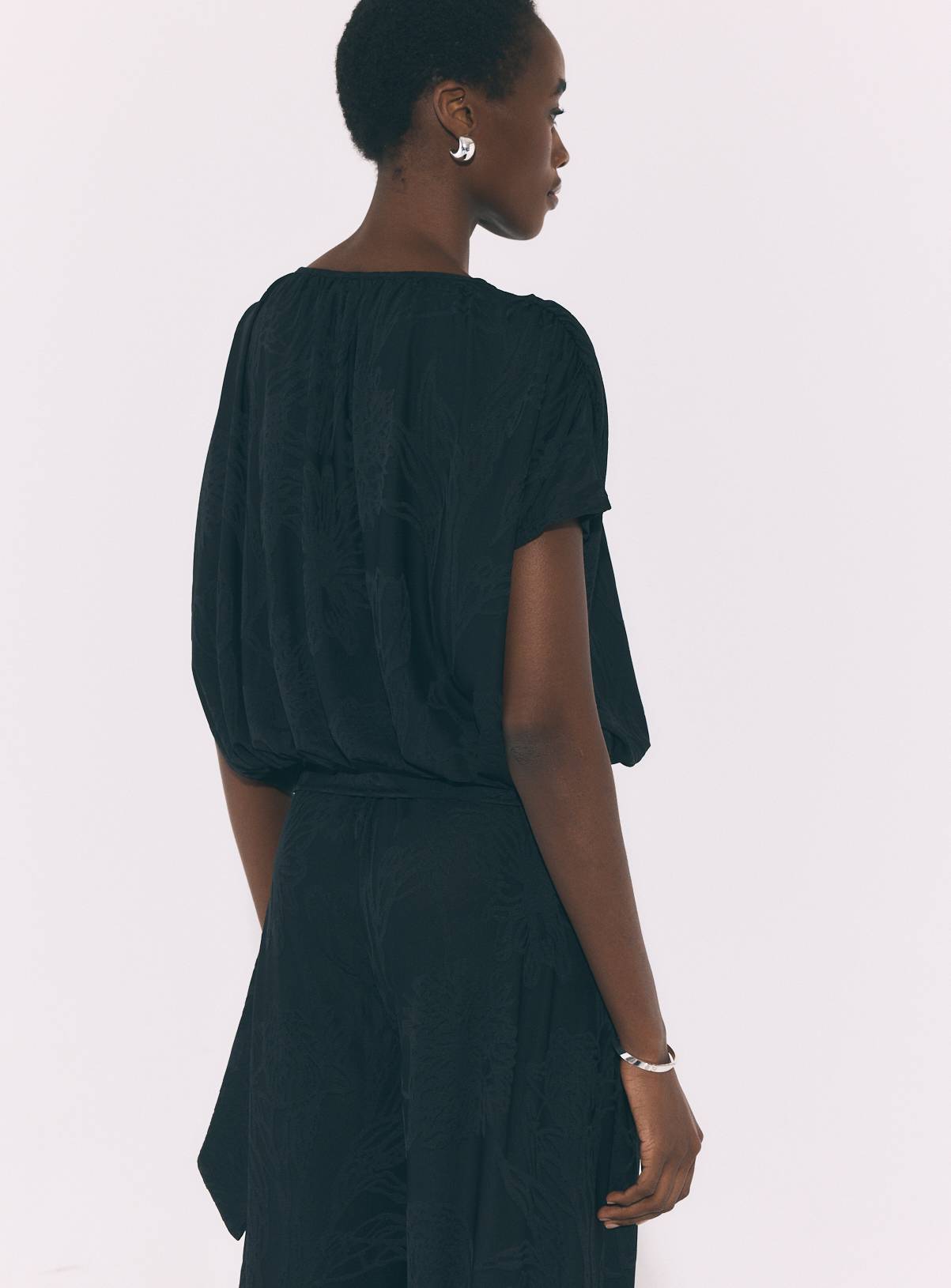 Black Jacquard Tie-Side Top S - Image 4