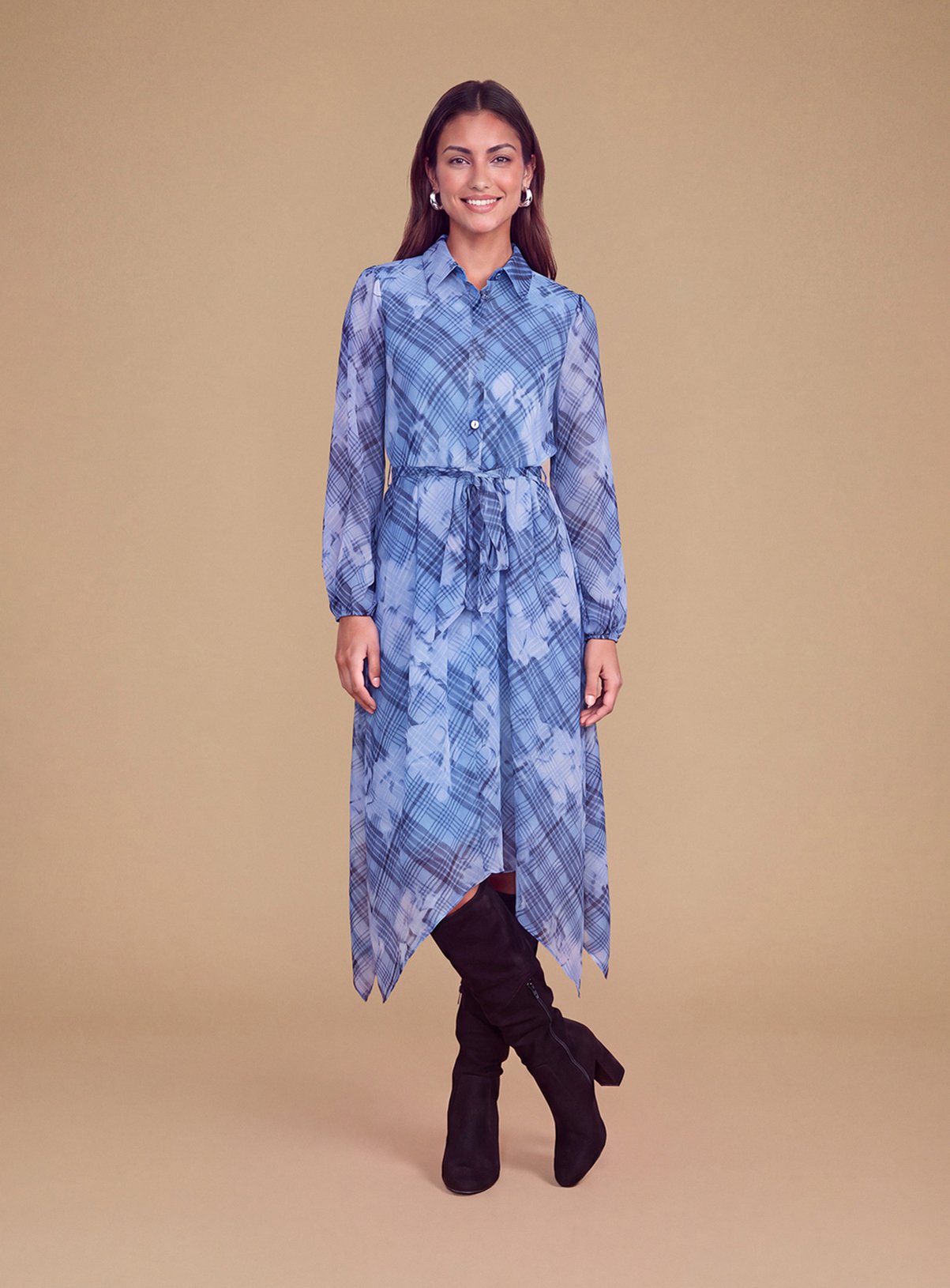 DOROTHY PERKINS Petite Hanky Hem Printed Chiffon Shirt Dress 16 - Image 1 thumbnail