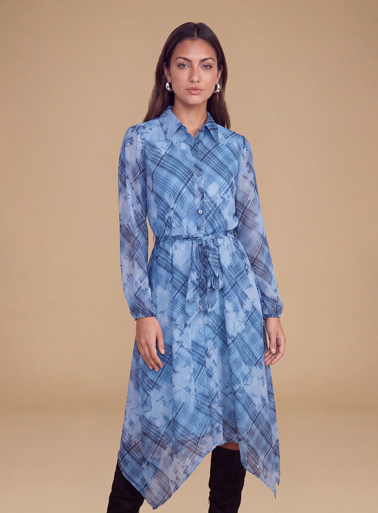 DOROTHY PERKINS Petite Hanky Hem Printed Chiffon Shirt Dress 16 - Image 3 thumbnail