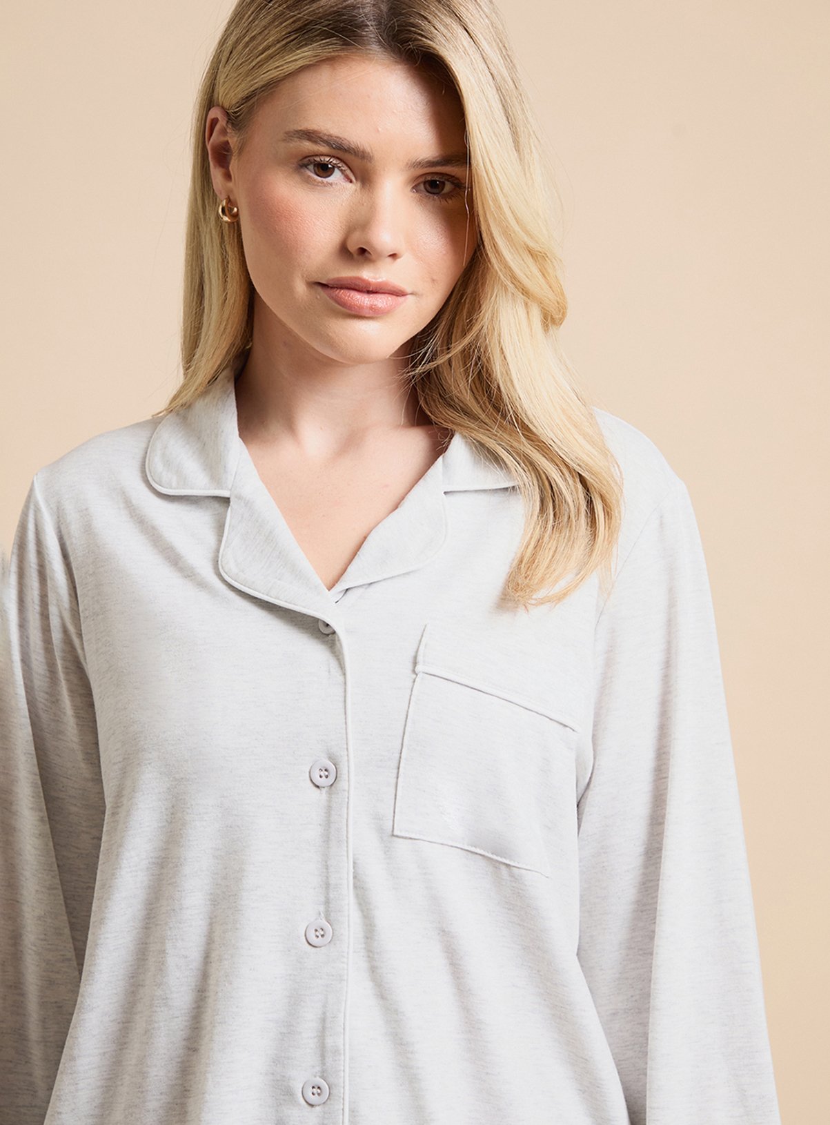 DOROTHY PERKINS Long Sleeve Jersey Pyjama Set Grey L - Image 4 thumbnail