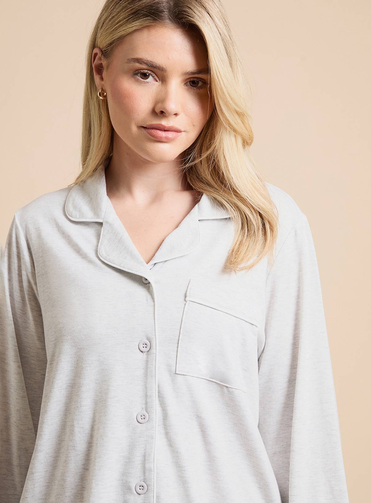 DOROTHY PERKINS Long Sleeve Jersey Pyjama Set Grey L - Image 4