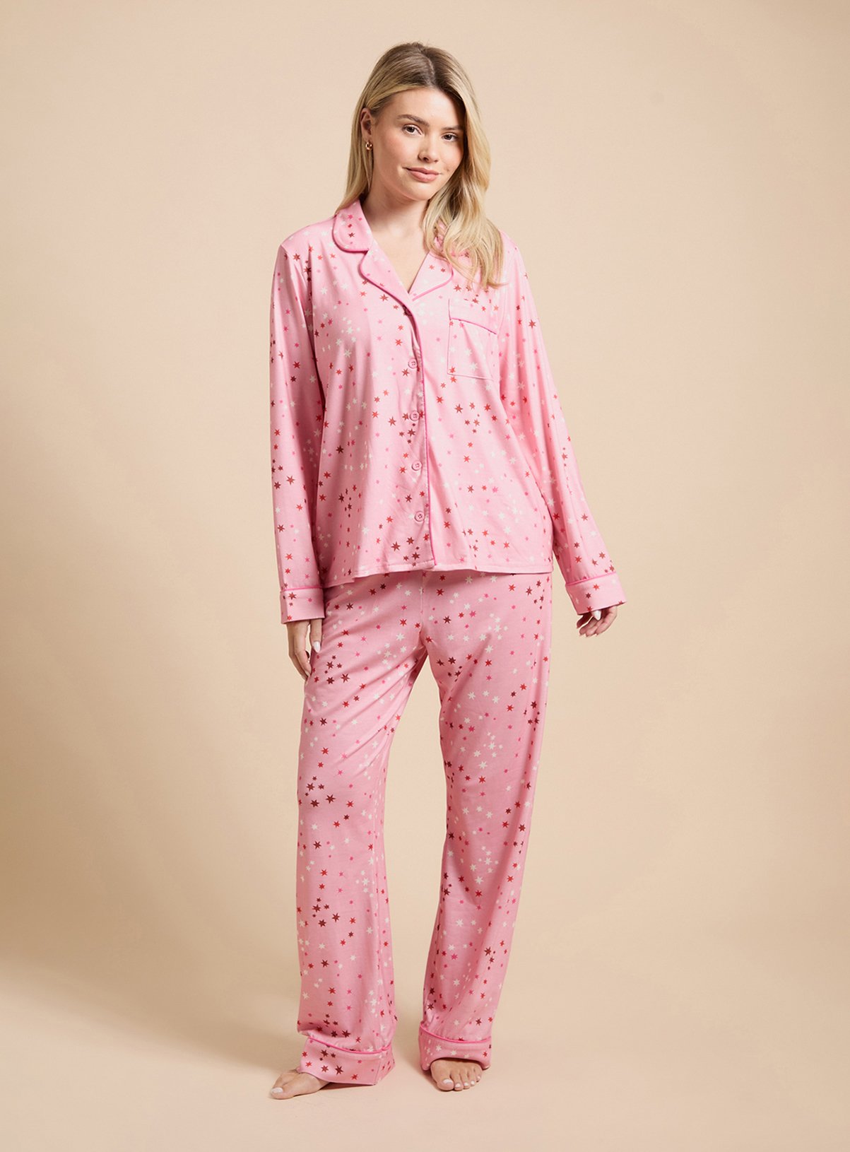 DOROTHY PERKINS Christmas Nightwear Tipped Long Sleeve Pyjama Set M - Image 1 thumbnail