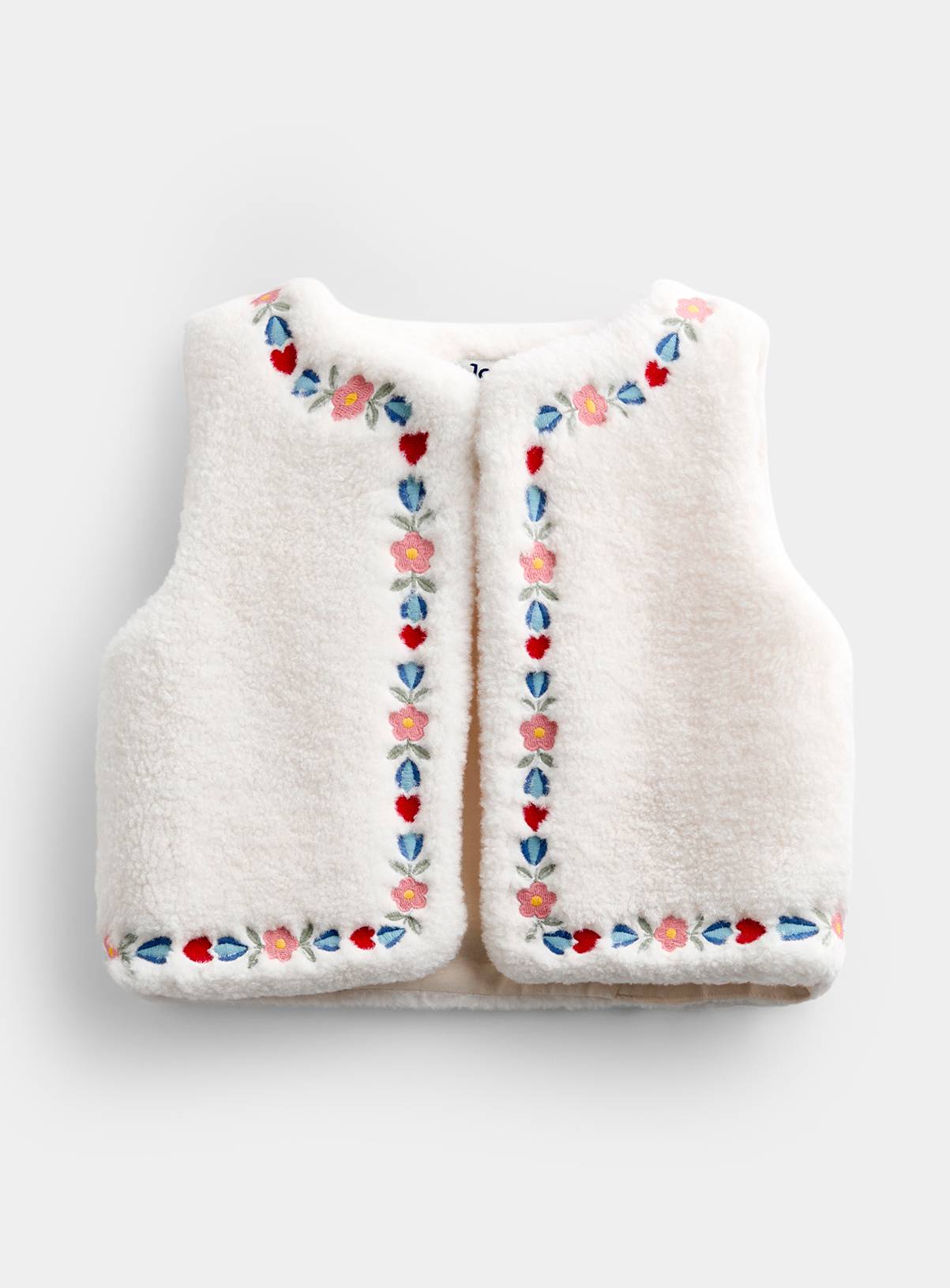 JOJO MAMAN BÉBÉ Embroidered Fleece Gilet Cream 4-5 Years - Image 1