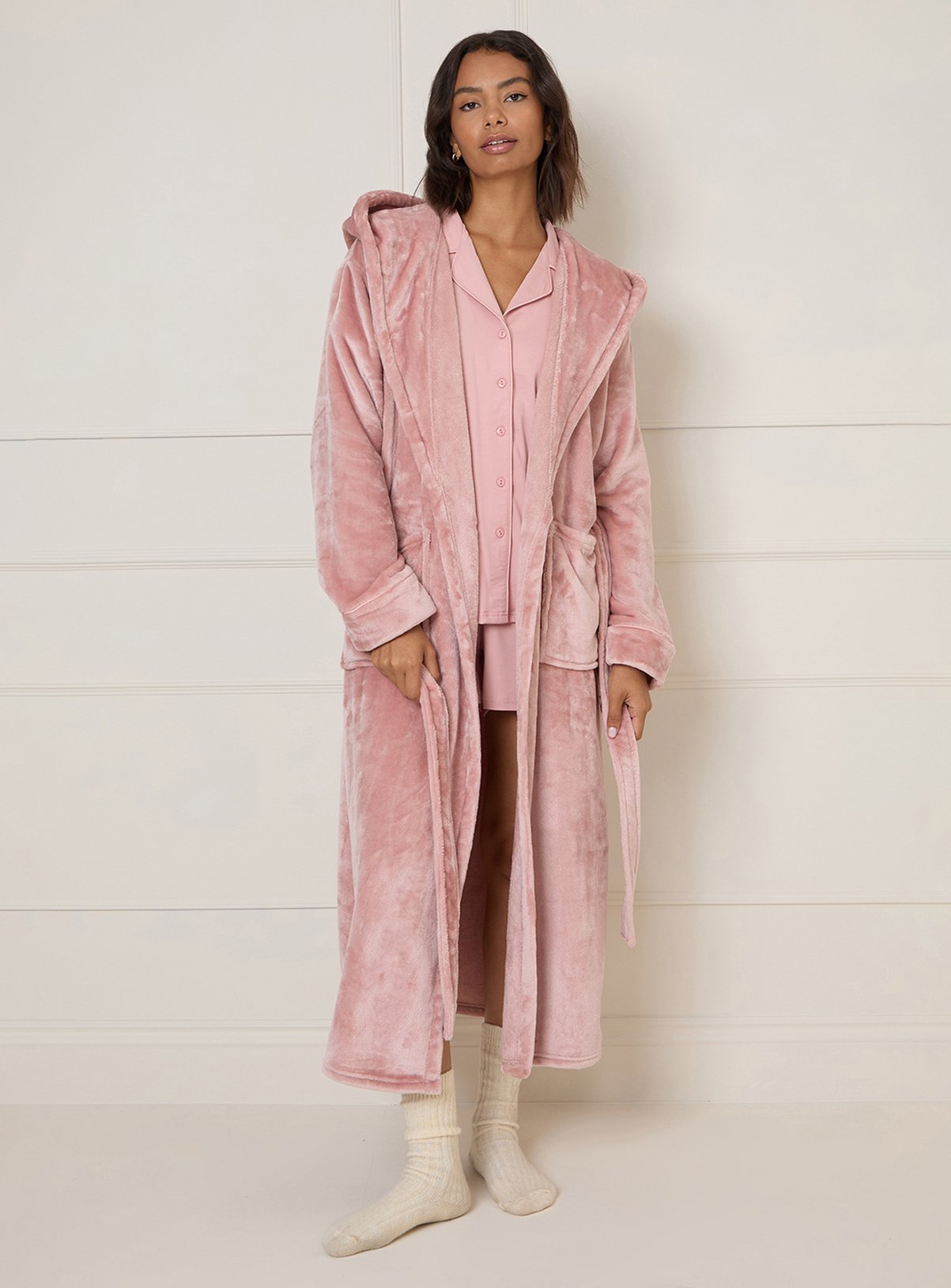 DOROTHY PERKINS Velour Hooded Dressing Gown XL - Image 4 thumbnail