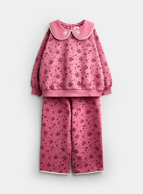 JOJO MAMAN BÉBÉ Printed Floral Sweat Top and Bottom Set Plum 2-3 Years