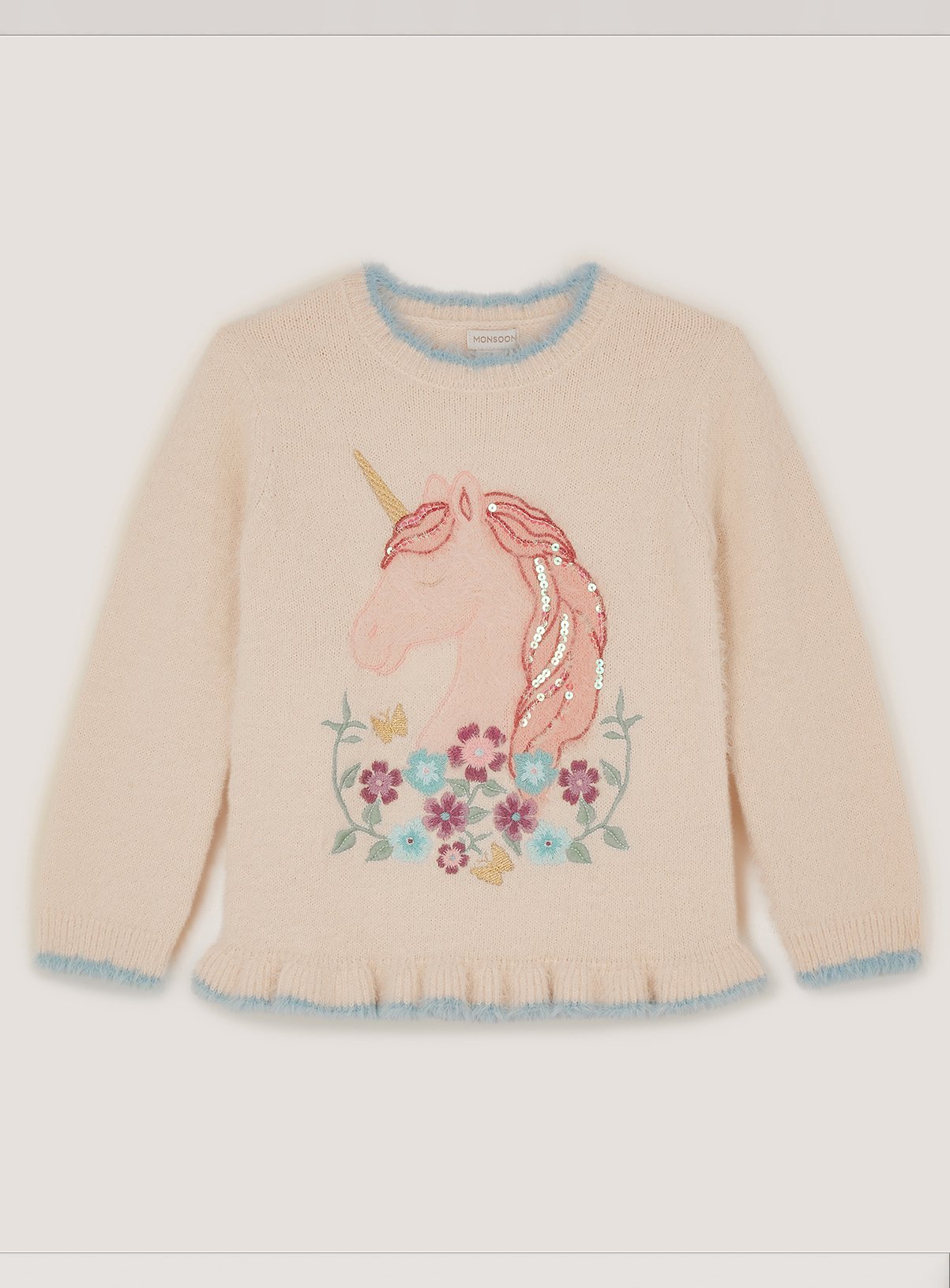 MONSOON Embellished Unicorn Fluffy Knit Jumper 5-6 years - Image 2 thumbnail
