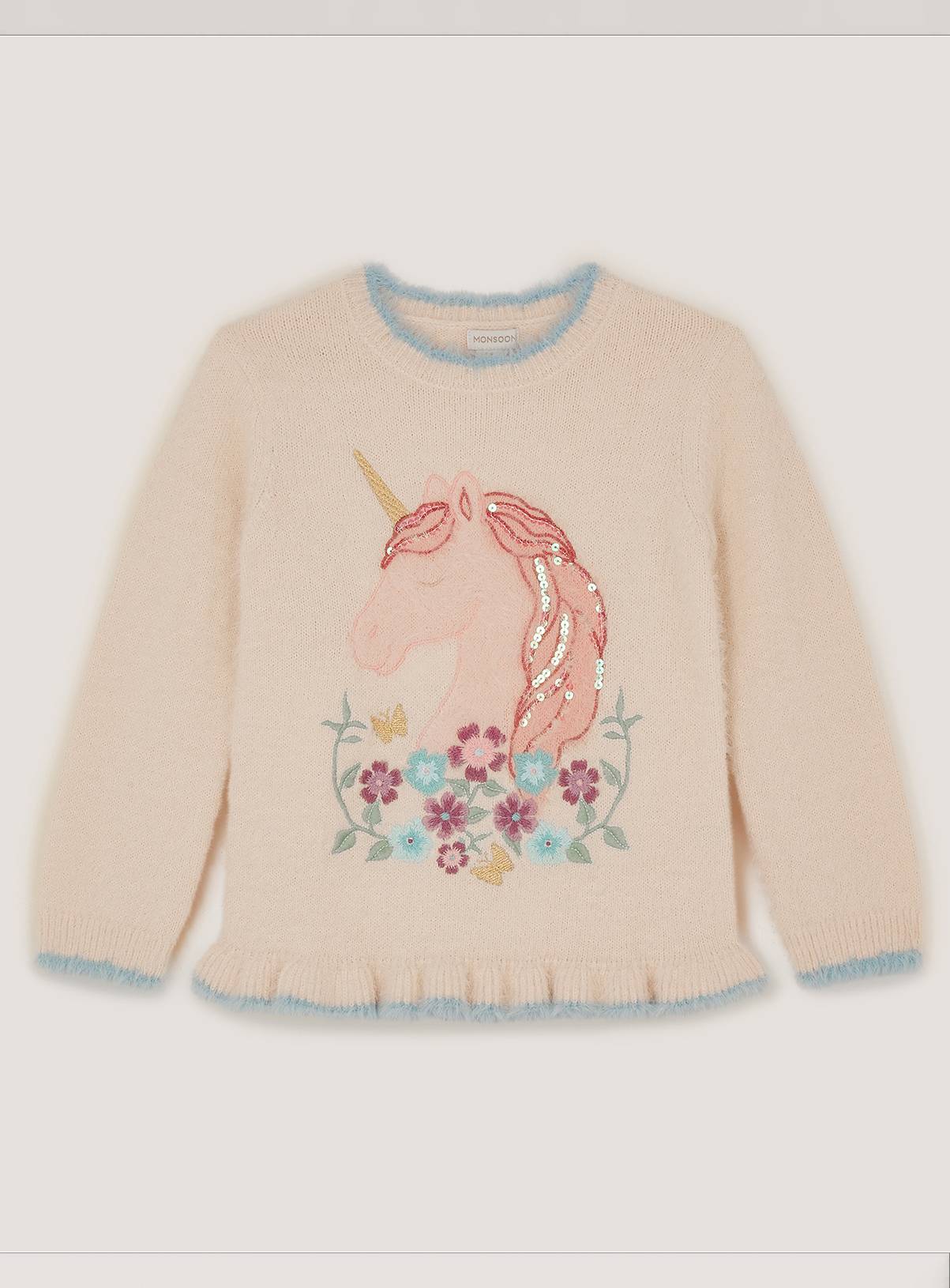 MONSOON Embellished Unicorn Fluffy Knit Jumper 5-6 years - Image 2